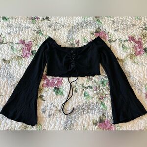 Black Off-Shoulder Lace-Up Top